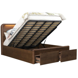 Karvia Queen Gaslift Bed Base with Built-In Storage - Walnut