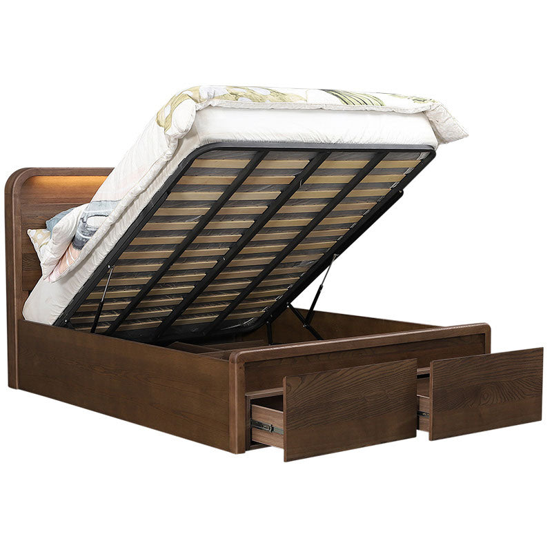 Karvia Queen Gaslift Bed Base with Built-In Storage - Walnut