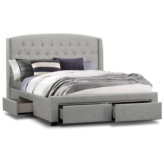 Kingston Queen Upholstered Storage Bed - Stone