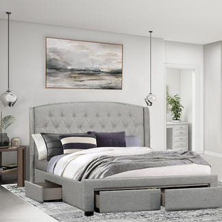 Kingston Queen Upholstered Storage Bed - Stone