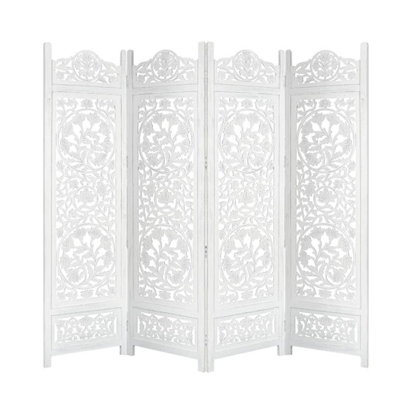 Koch Carved Timber Privacy Screen - White Antique