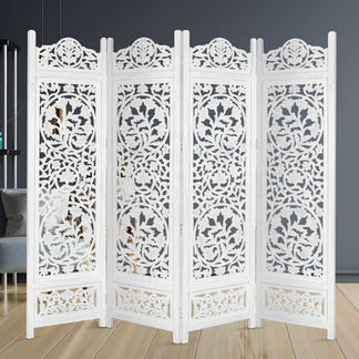 Koch Carved Timber Privacy Screen - White Antique