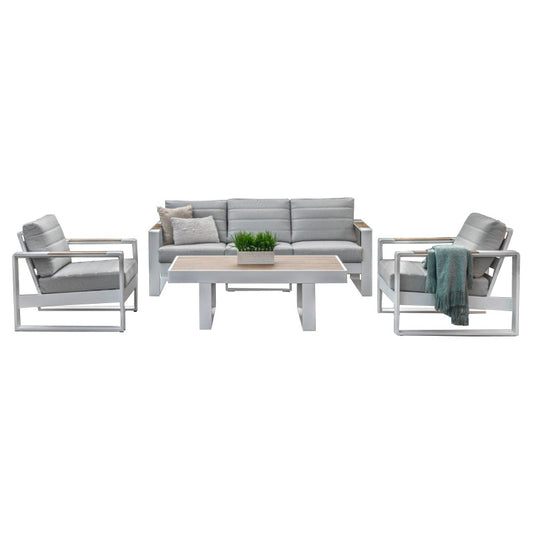 Maderia 4 Piece Outdoor Lounge Set - White/Light Grey