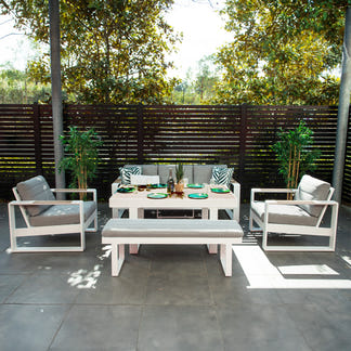 Maderia 5 Piece Outdoor Lounge/Dining Set - White/Light Grey