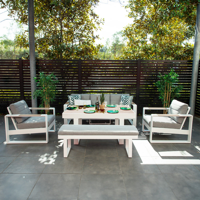Maderia 5 Piece Outdoor Lounge/Dining Set - White/Light Grey