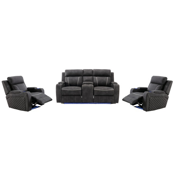 Magic 2+1+1 Electric Fabric Recliner Suite - Charcoal