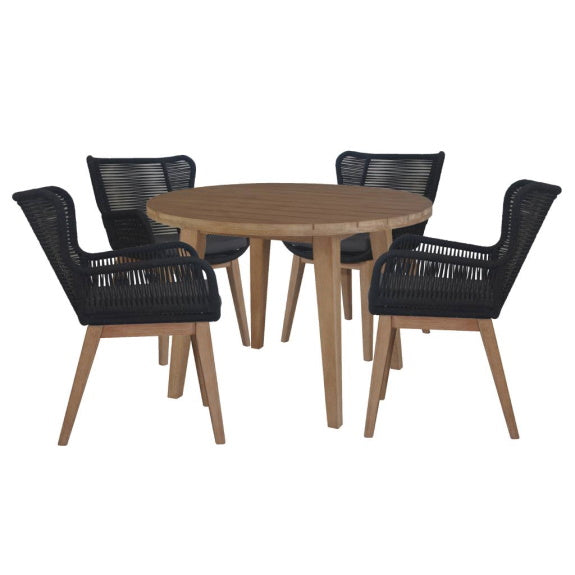 Marrakesh 5 Piece Outdoor Timber Dining Setting -  Natural/Black