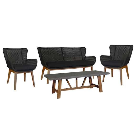 Marrakesh 4 Piece Timber Lounge Set - Natural/Black