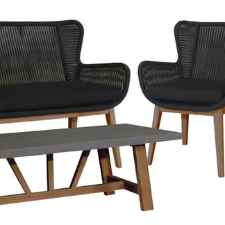 Marrakesh 4 Piece Timber Lounge Set - Natural/Black