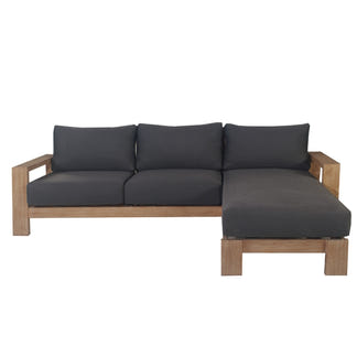 Marrakesh Outdoor 3 Seater Timber Sofa with Chaise - Natural/Charcoal