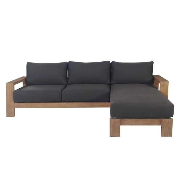 Marrakesh Outdoor 3 Seater Timber Sofa with Chaise - Natural/Charcoal