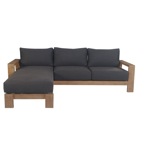 Marrakesh Outdoor 3 Seater Timber Sofa with Chaise - Natural/Charcoal