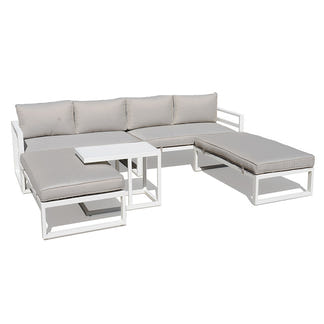 New Moon 5 Piece Modular Outdoor Lounge Setting - White/Biege