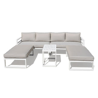 New Moon 5 Piece Modular Outdoor Lounge Setting - White/Biege