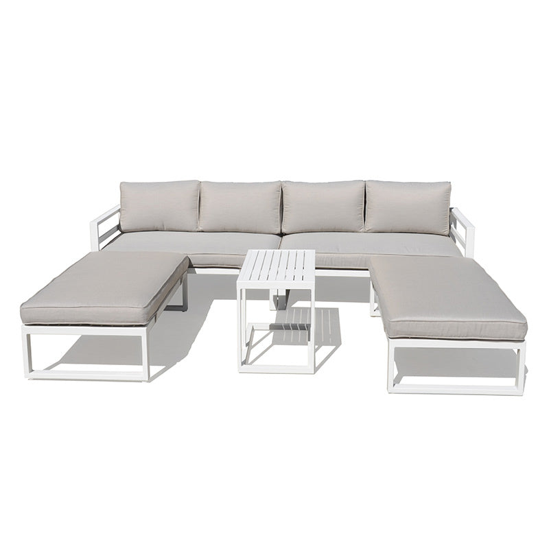 New Moon 5 Piece Modular Outdoor Lounge Setting - White/Biege