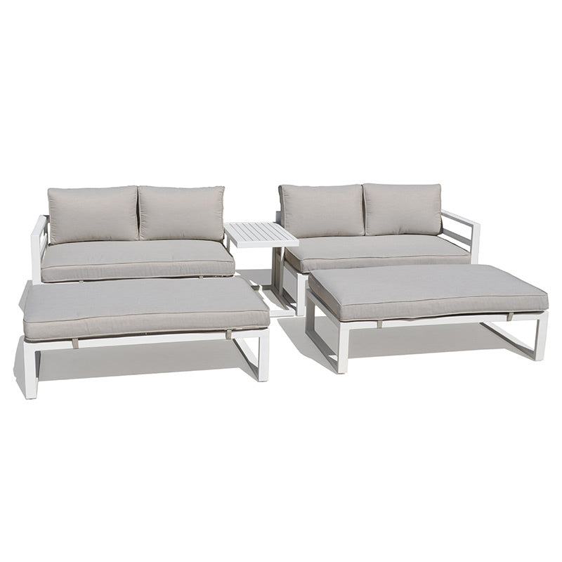 New Moon 5 Piece Modular Outdoor Lounge Setting - White/Biege
