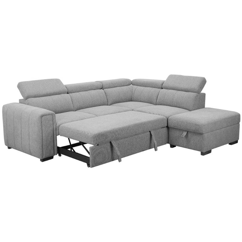 Odelia 4 Seater Corner Fabric Lounge with Pullout Sofa Bed - Grey