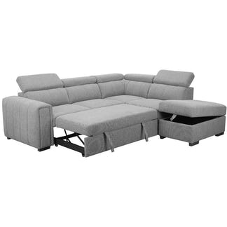Odelia 4 Seater Corner Fabric Lounge with Pullout Sofa Bed - Grey