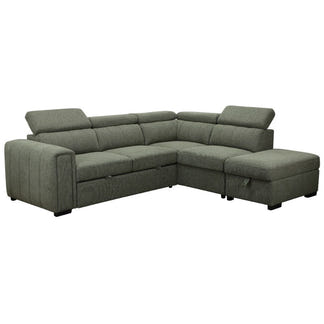 Odelia 4 Seater Corner Fabric Lounge with Pullout Sofa Bed - Green