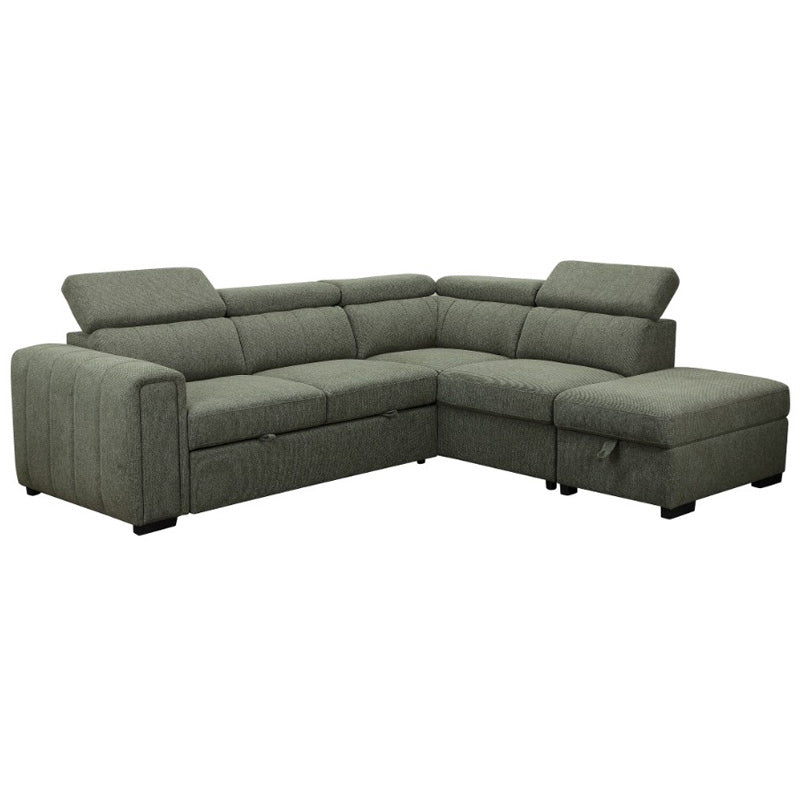 Odelia 4 Seater Corner Fabric Lounge with Pullout Sofa Bed - Green