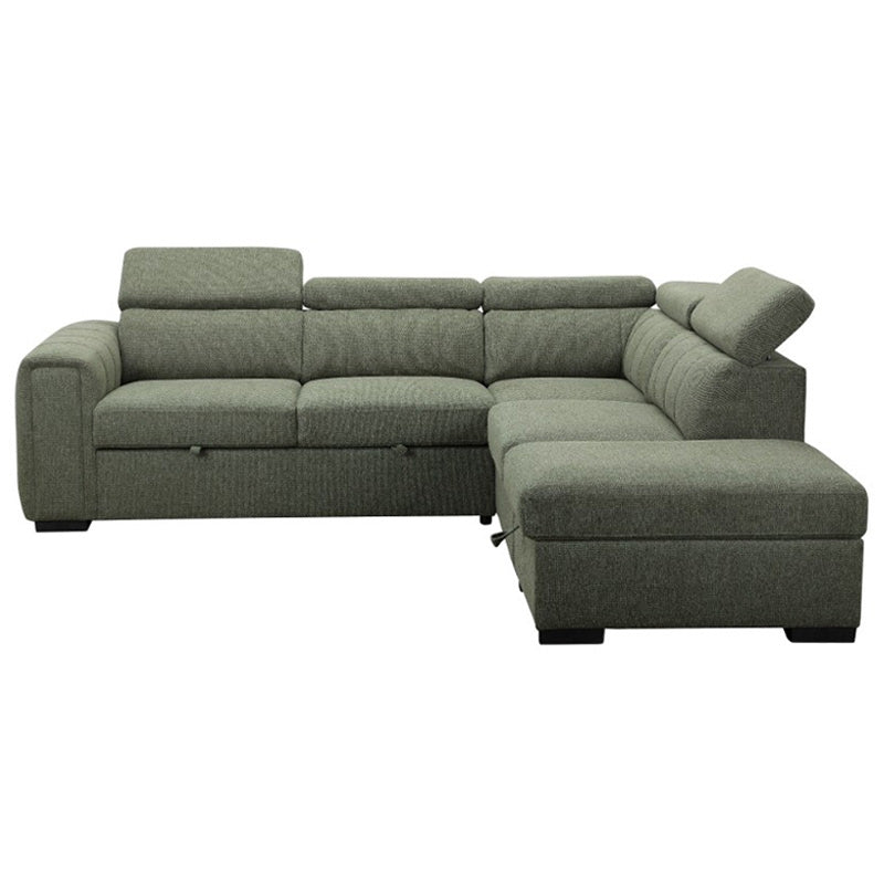 Odelia 4 Seater Corner Fabric Lounge with Pullout Sofa Bed - Green