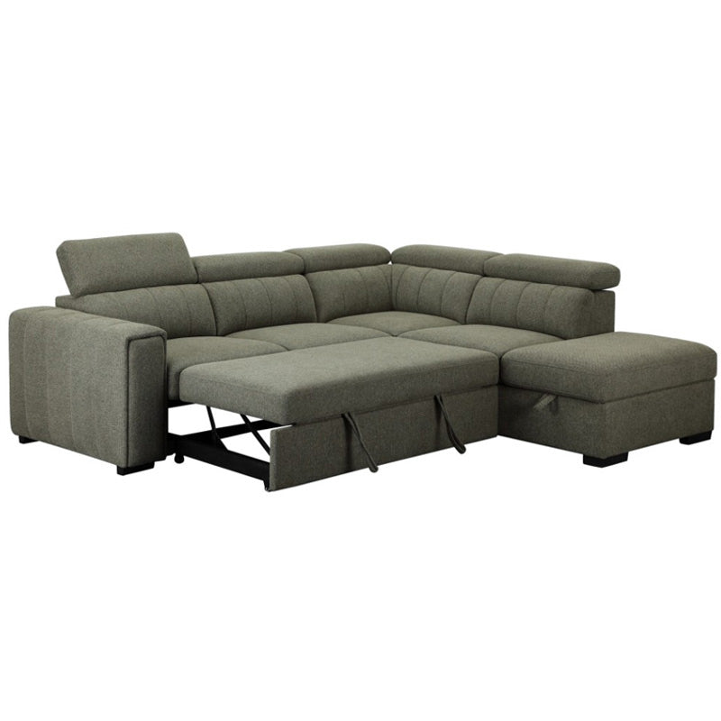 Odelia 4 Seater Corner Fabric Lounge with Pullout Sofa Bed - Green
