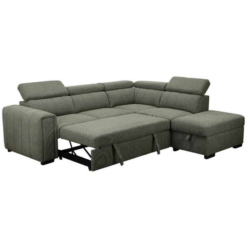 Odelia 4 Seater Corner Fabric Lounge with Pullout Sofa Bed - Green