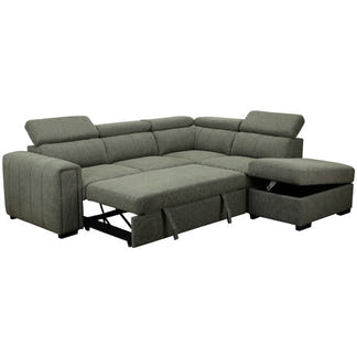 Odelia 4 Seater Corner Fabric Lounge with Pullout Sofa Bed - Green