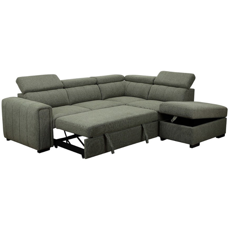 Odelia 4 Seater Corner Fabric Lounge with Pullout Sofa Bed - Green