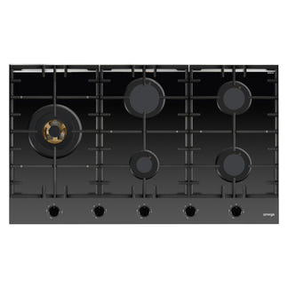 Omega 90cm Gas on Glass Cooktop with Wok Burner - Black