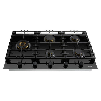 Omega 90cm Gas on Glass Cooktop with Wok Burner - Black