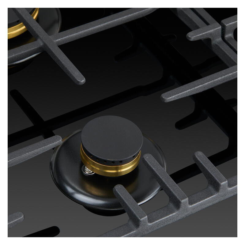Omega 90cm Gas on Glass Cooktop with Wok Burner - Black