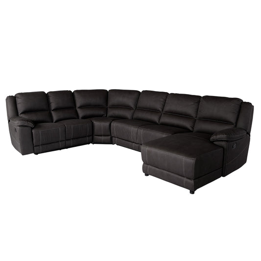 Oregon 6 Seater Fabric Corner Recliner with Chaise and Sofa Bed - Jet