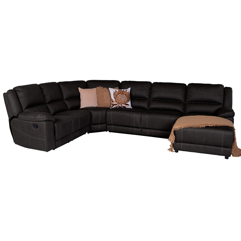 Oregon 6 Seater Fabric Corner Recliner with Chaise and Sofa Bed - Jet