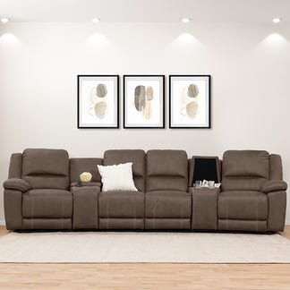 Oregon 4 Seater Fabric Home Theatre Recliner - Graphite