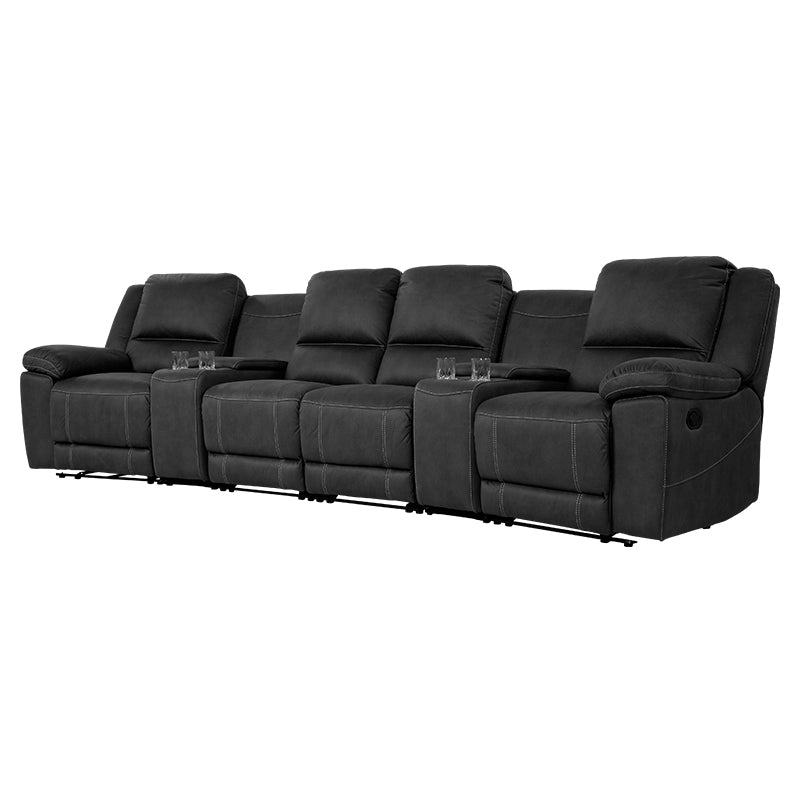 Oregon 4 Seater Fabric Home Theatre Recliner - Jet