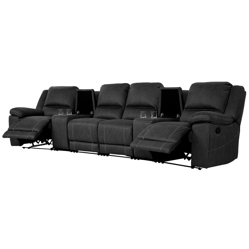 Oregon 4 Seater Fabric Home Theatre Recliner - Jet