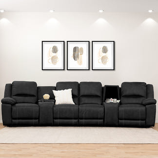 Oregon 4 Seater Fabric Home Theatre Recliner - Jet