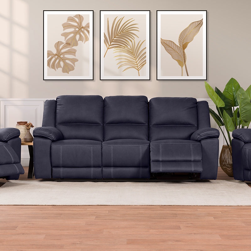Oregon 3 Seater Fabric Recliner - Navy