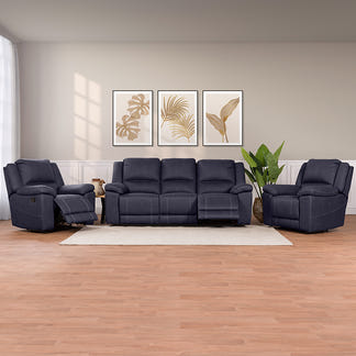 Oregon 3 Seater Fabric Recliner - Navy