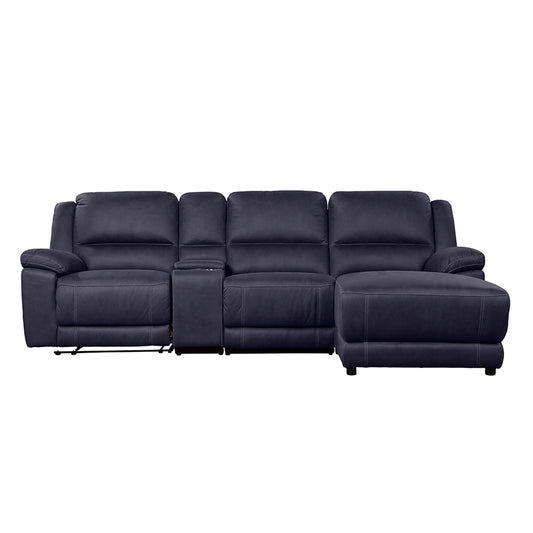 Oregon 3 Seater Fabric Recliner with Chaise - Navy