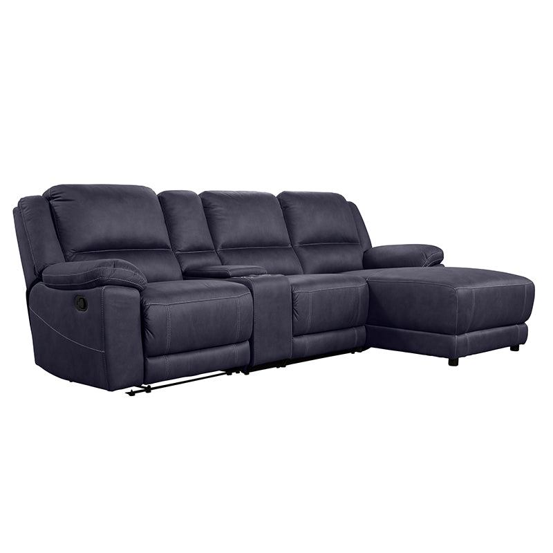 Oregon 3 Seater Fabric Recliner with Chaise - Navy