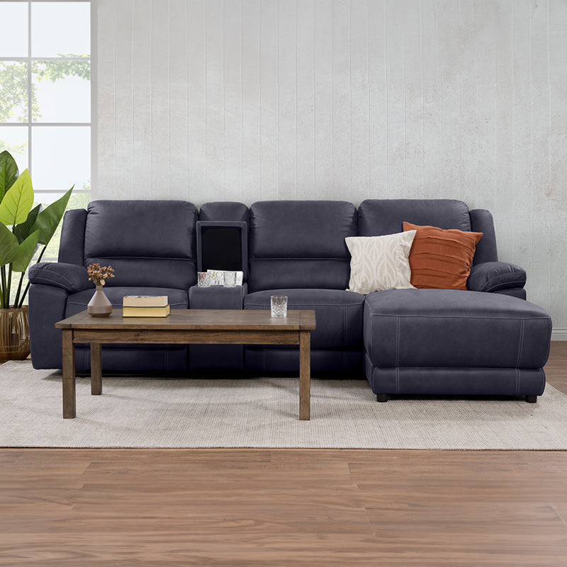 Oregon 3 Seater Fabric Recliner with Chaise - Navy