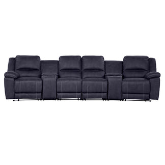 Oregon 4 Seater Fabric Home Theatre Recliner - Navy