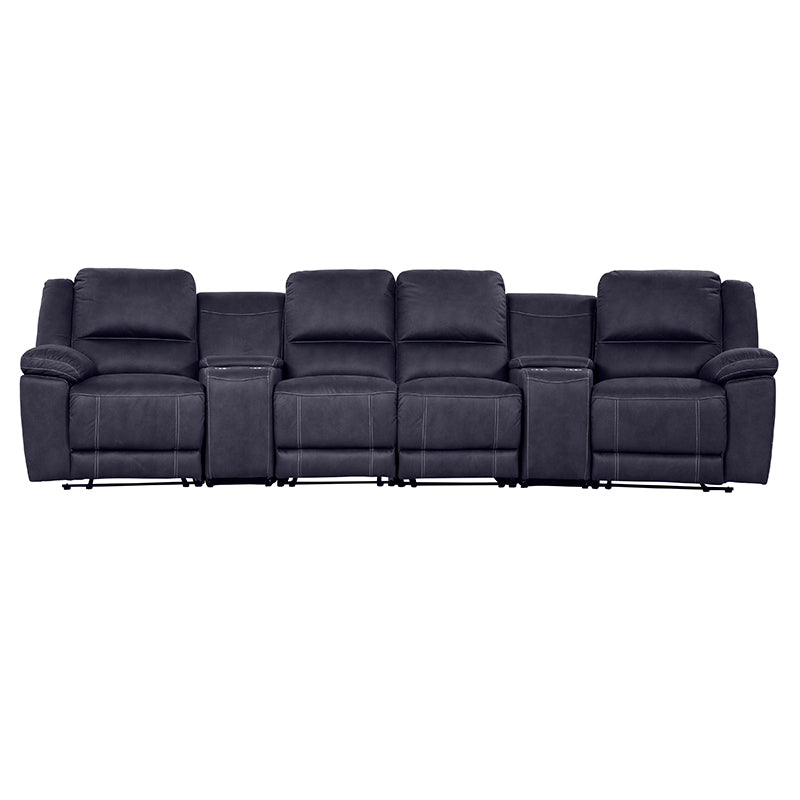 Oregon 4 Seater Fabric Home Theatre Recliner - Navy