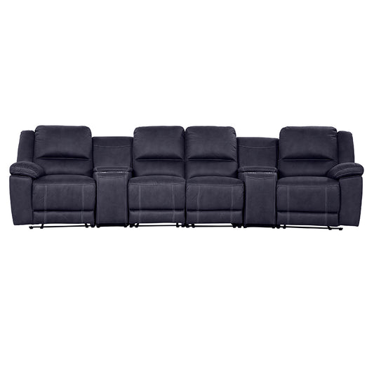 Oregon 4 Seater Fabric Home Theatre Recliner - Navy