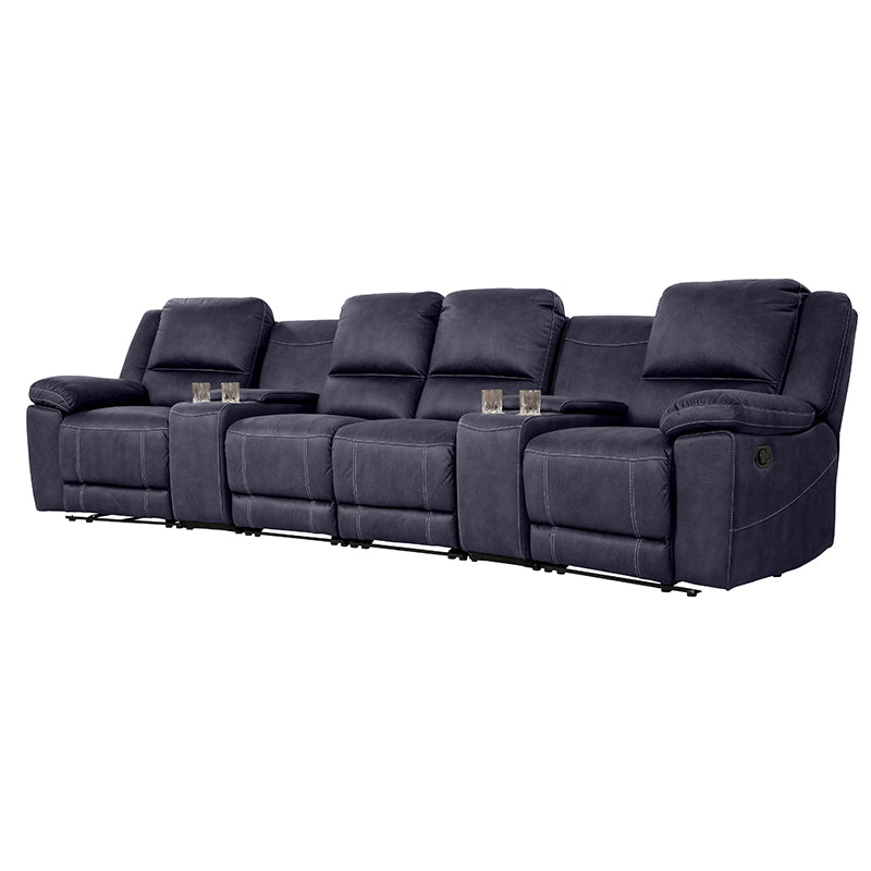 Oregon 4 Seater Fabric Home Theatre Recliner - Navy