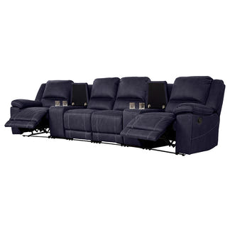 Oregon 4 Seater Fabric Home Theatre Recliner - Navy