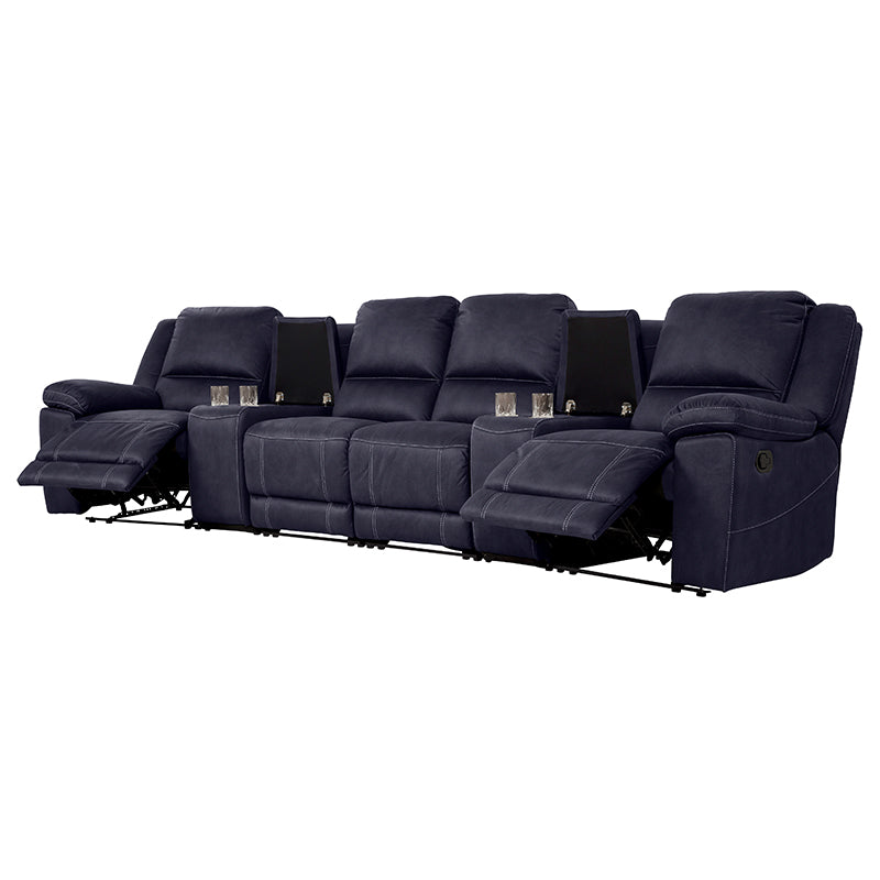 Oregon 4 Seater Fabric Home Theatre Recliner - Navy