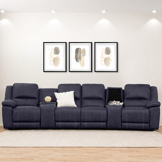 Oregon 4 Seater Fabric Home Theatre Recliner - Navy